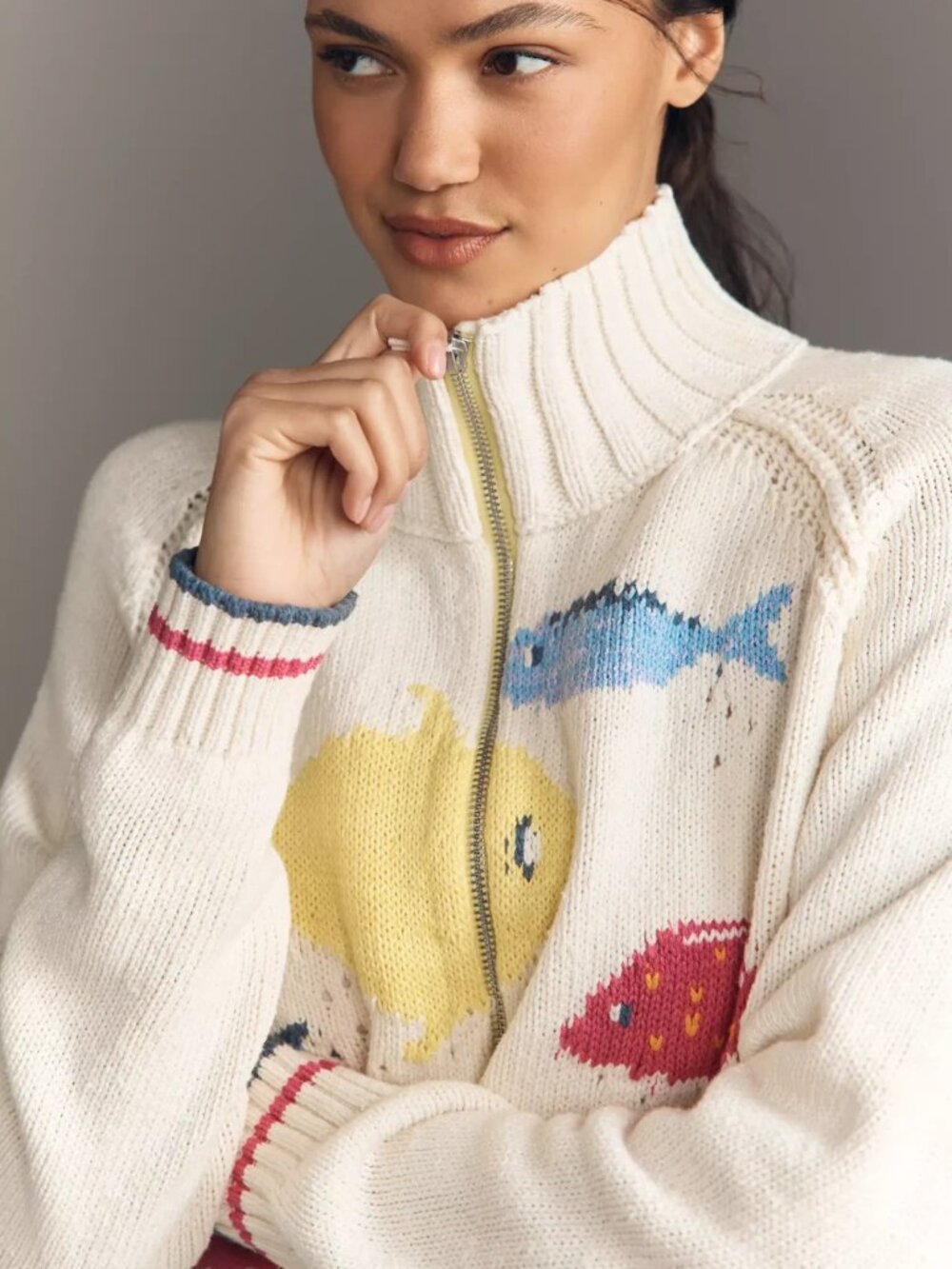 Anthropologie Pilcro Fish Icon Zip-Up Sweater Cardigan Size S NWT Small - Picture 4 of 6